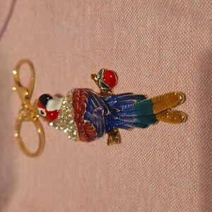 Gold-Tone Red & Blue Parrot Bird Keychain/Bag Charm